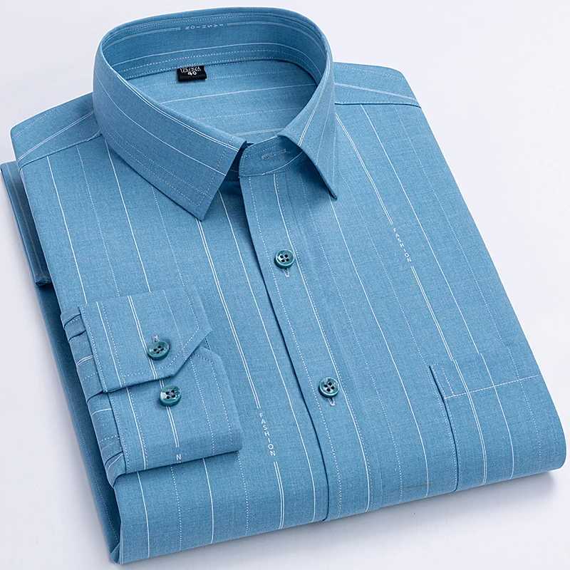 2024 New Mens Long Sleeve Shirt Fashion Casual Soft Anti-wrinkle Business Formal Stripe Regular Fit Male Blouse Large Size 7XLXJ250121