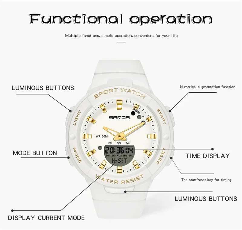 SANDA 6005 5ATM Waterproof blshion Quartz Watch for Fem Clock Womens Luxury Sport Military Wens Watches X250203