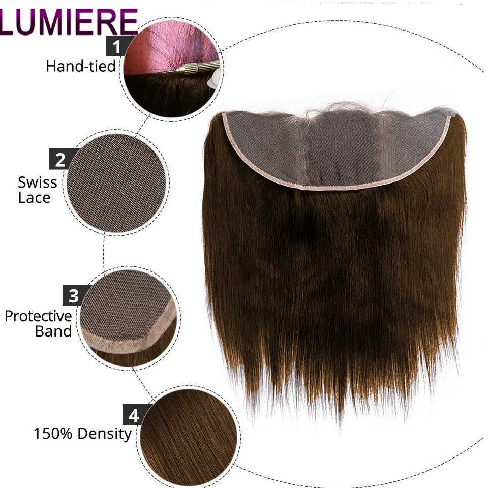 Cheap Chocolate Brown Bone Stright Bundles With Lace Clo And Frontal Brazilian Remy Raw Human Hair Weave Bundle With CloXJ250120