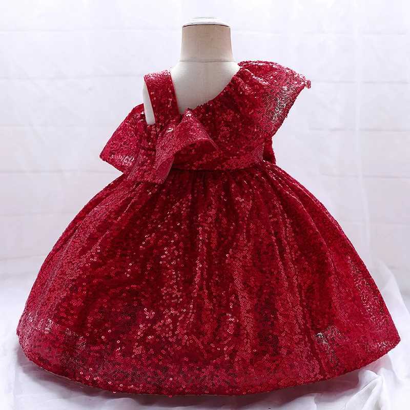 1 Year Birthday Dress For Baptism Sequin Princess Dress Red Gold Party Newborns Toddler Costume Baby Girl Clothes One Shoulder X250203