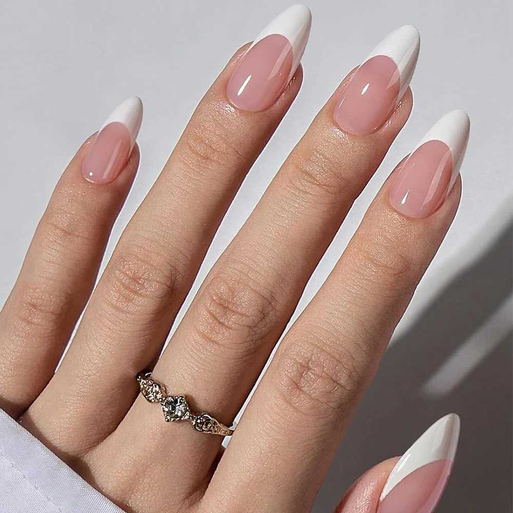 360pcs/box gloss soft gel pink French nail tip medium almond white simple press nail 10 mesh large capacity false nail* W250120