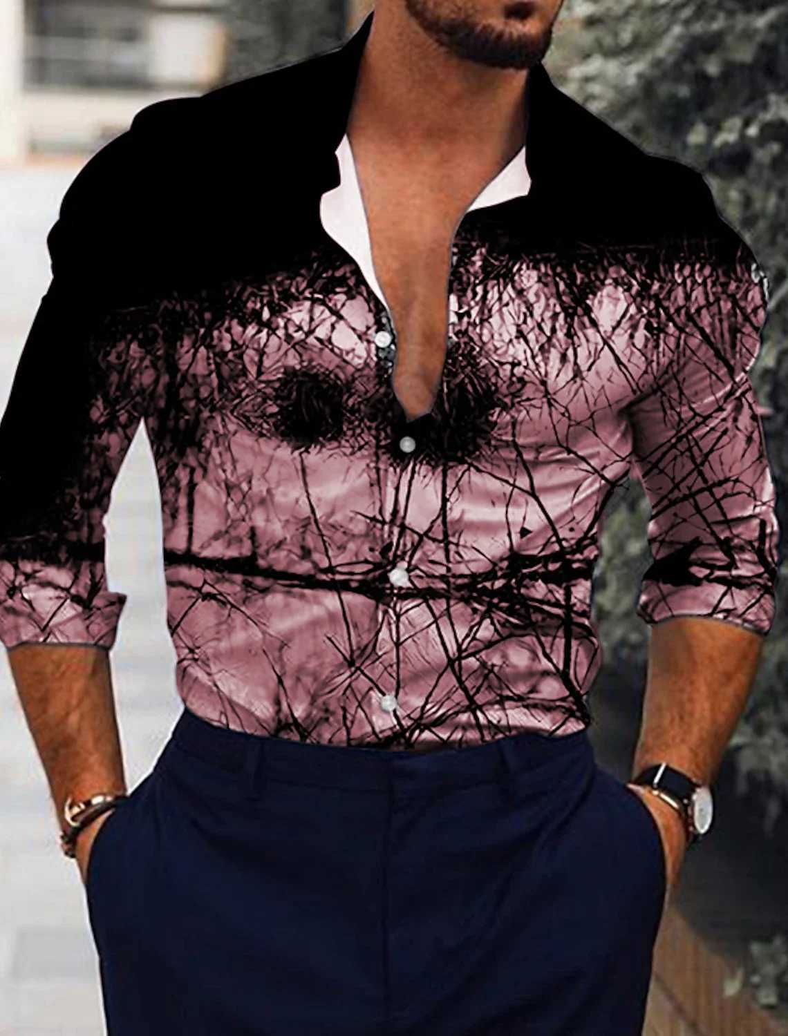 New simple line casual mens formal shirt button shirt long sleeve business daily autumn spring summer 3D shirt collar buttonXJ250121