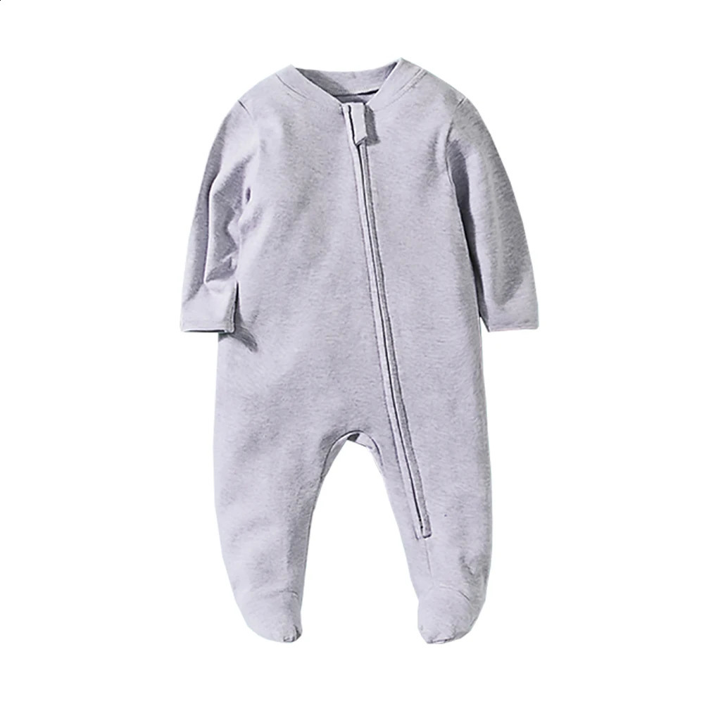 Boys Girls Jumpsuit Zipper Footed Solid LongSleeve Pajamas Sleepsuits Organic Cotton Baby Rompers Waffle 100% Infant 250117