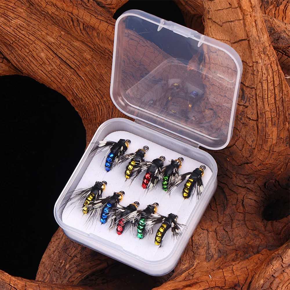 40PCS #14 Hot Sale Brass Bead Head Fast Sinking Nymph Scud Fly Bug Worm Trout Fishing Flies Artificial Insect Fishing Bait LureXJ250122