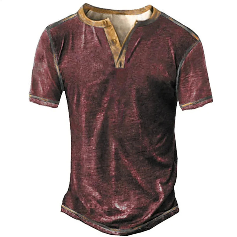 2023 Mens Shirts Henley Plain Shirt Vneck Printed Top Vintage Cotton Oversized T Men Harajuku Clothes Streetwear Homme 250120