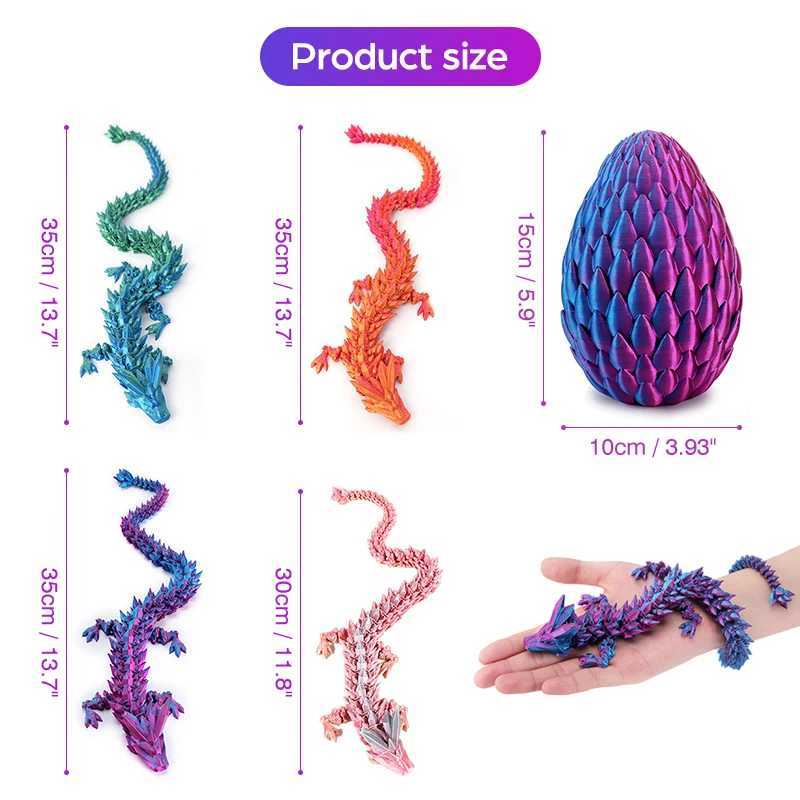 Luminous 3D Printed Articulated Dragon Crystal Sculpture Dragon Egg Gem Dragon Fidget Toy For Autism Christmas Gift Office Decor Z250220