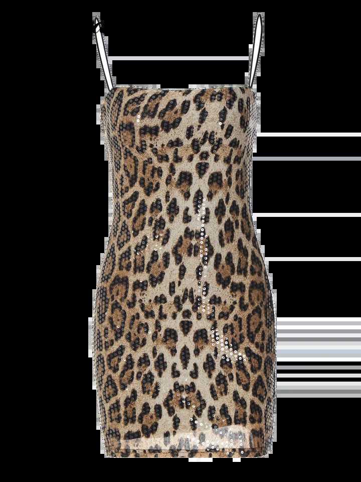 Dulzura Leopard Print Spaghetti Shoulder Strap Square Collar Mini Dress Sparkly Sequins 2023 Summer Women Party Club Y2K ClothesXJ250115