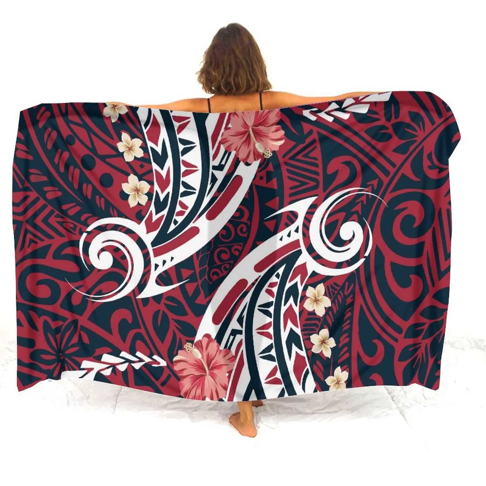 Beach Getay Soft and Comfortable Sarong Haian Fashion Beach Bikini Jacket Sarong Customized Polynesian Art Printed Flower Customization W250120