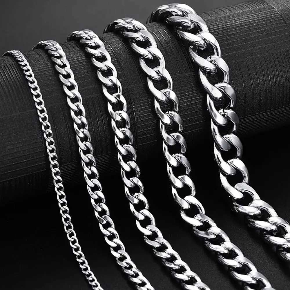 Jiayiqi 3-11mm Stainless Steel Necklace Chain Men Long Curb Link Choker Male Female Filled Solid Necklace Jewelry Christmas GiftXJ250121