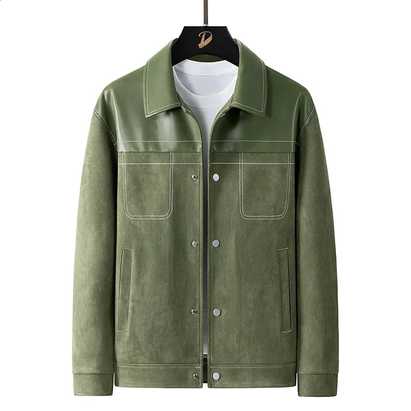 Mens Clothing Suede Outerwear Spring Casual High end Patchwork Leather Coat 2024 Lapel Jacket 250109