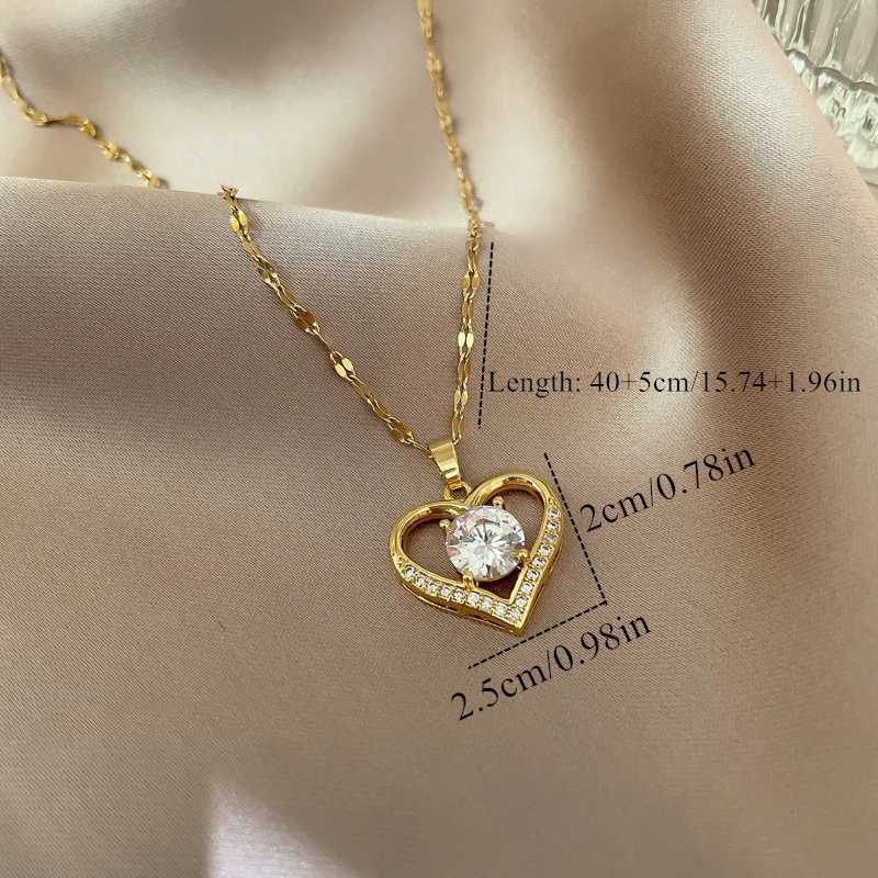 Gorgeous Heart Shape Simple Copper Inlaid Zirconia Pendant Necklace Women Men Fashion Stainless Steel Chain Anniversary GiftXJ250121