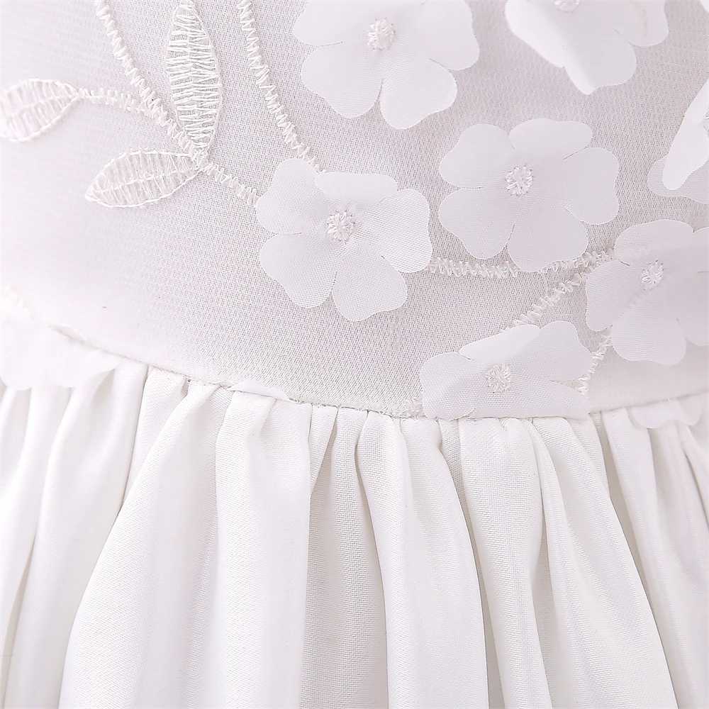 Summer Flower Baby Girl Dresses For Kids Wedding White Bow 1st Birthday Party Princess DresseGirls Puff Sleeve Baptism Clothing X250203