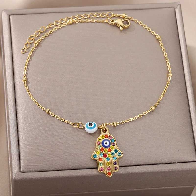 Zircon Fatima Hamsa Hand Evil Eye Anklets For Women Stainl Steel Adjustable Chain Anklet Bracelet SummerLeg Foot Jewelry GiftXJ250121