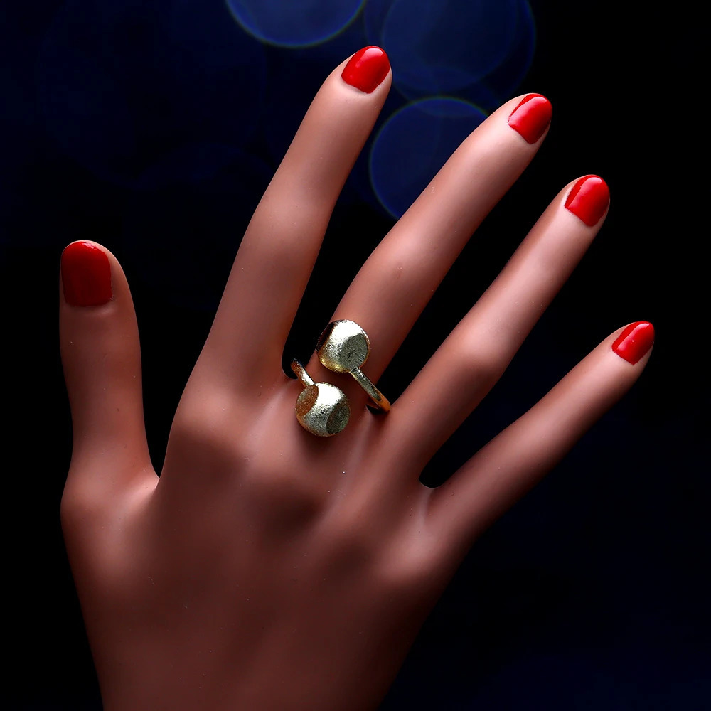 008712 Metal Minimalist Two Beads Ball Open Size Rings Mill Sand Simple Geometric Ring for Women Fashion Vintage Jewelry Glossy 250109