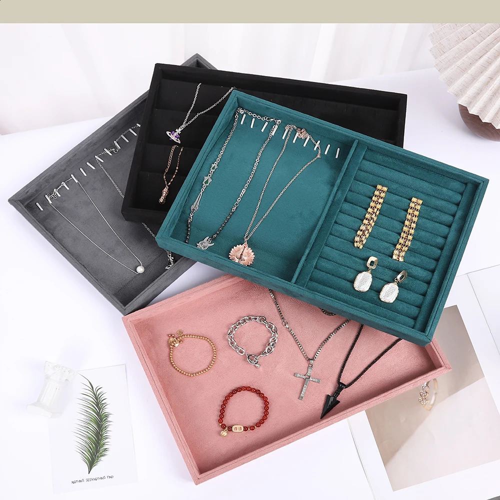 Fashion 1 Pcs Velvet Jewelry Display Tray Multicolor Organizer Holder Box Necklaces Bracelets Rings Storage Show Tray Case 250117