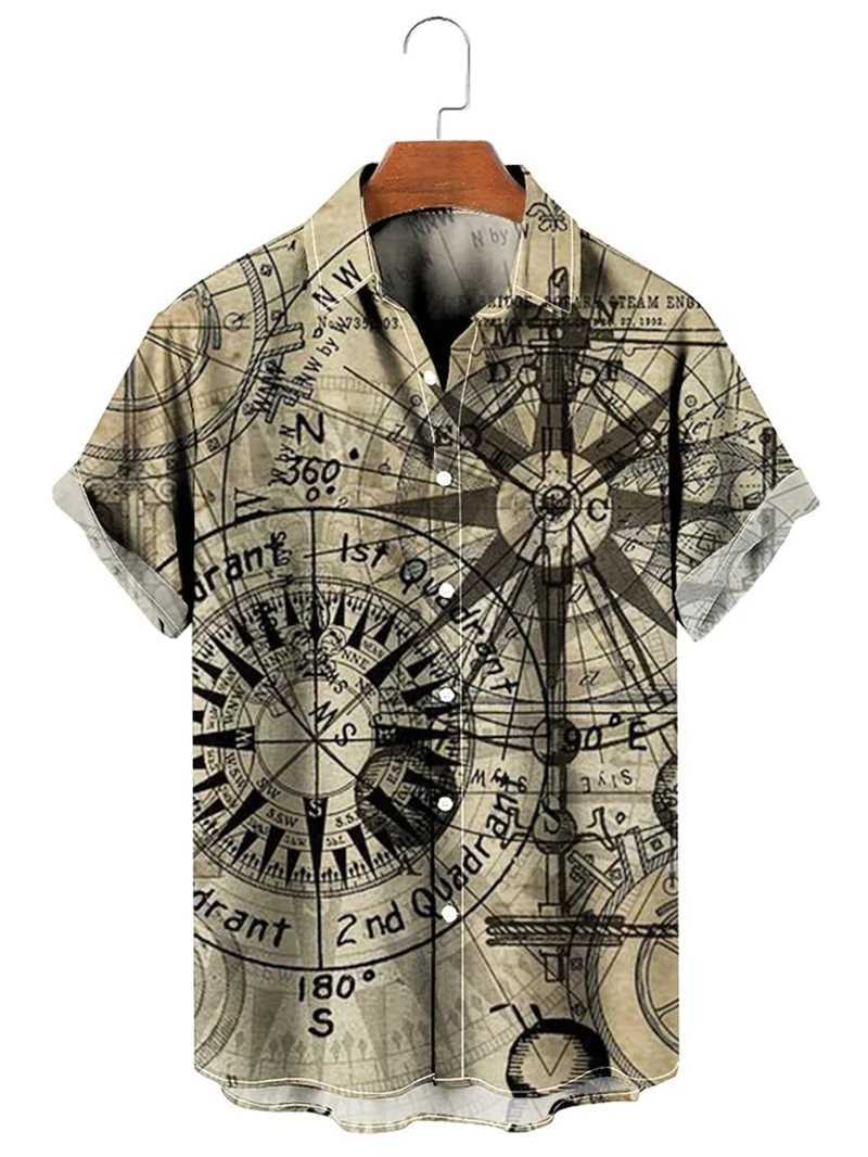Vintage Shirt For Men 3d Map Printed Short Sleeve Male Shirt Lapel Button Mens Clothing Casual Fashion Tops Oversized TshirtXJ250121