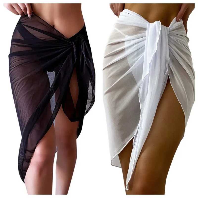 Sheer Wr Knot Waist Swimsuit Cover Up Skirt Summer Beach Dr Wr Bikini Wrs Scarf Swimwear Cover Ups Women Bikini Shls W250120