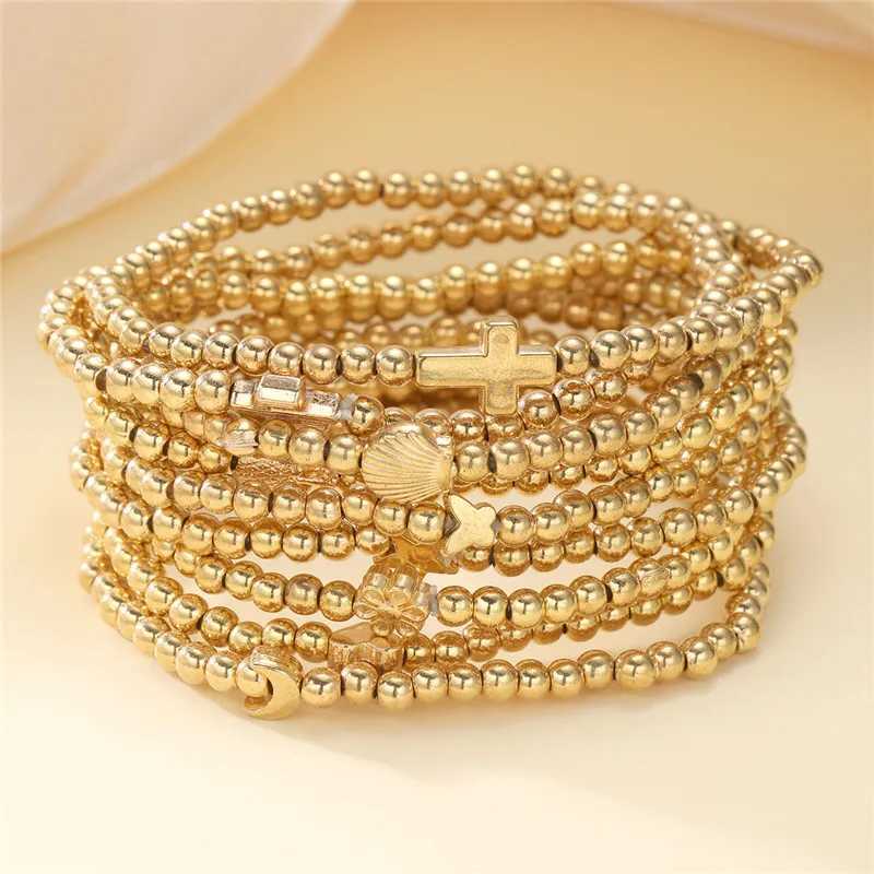 Punk Vintage Gold Color Heart Star Pineapple Flower Cross Beads Bracelets for Woman Luxury Designer Jewelry Bracelets Women Femme W250121