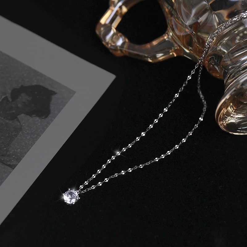 Fashion 925 Sterling Silver Single Diamond Necklace Advanced Simple Shiny Zircon Pendant Feminine Clavicle Chain Party JewelryXJ250114