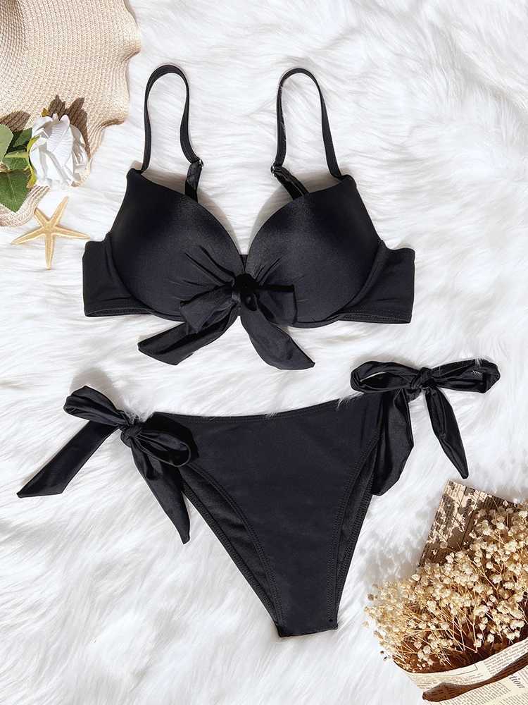 Circyy Swimsuit Women Sexy Bikini Set Solid Drstring Beachwear 2024 Summer Two-pieces New Bather Bathing Suit Bow Tie BiquinisXJ250120
