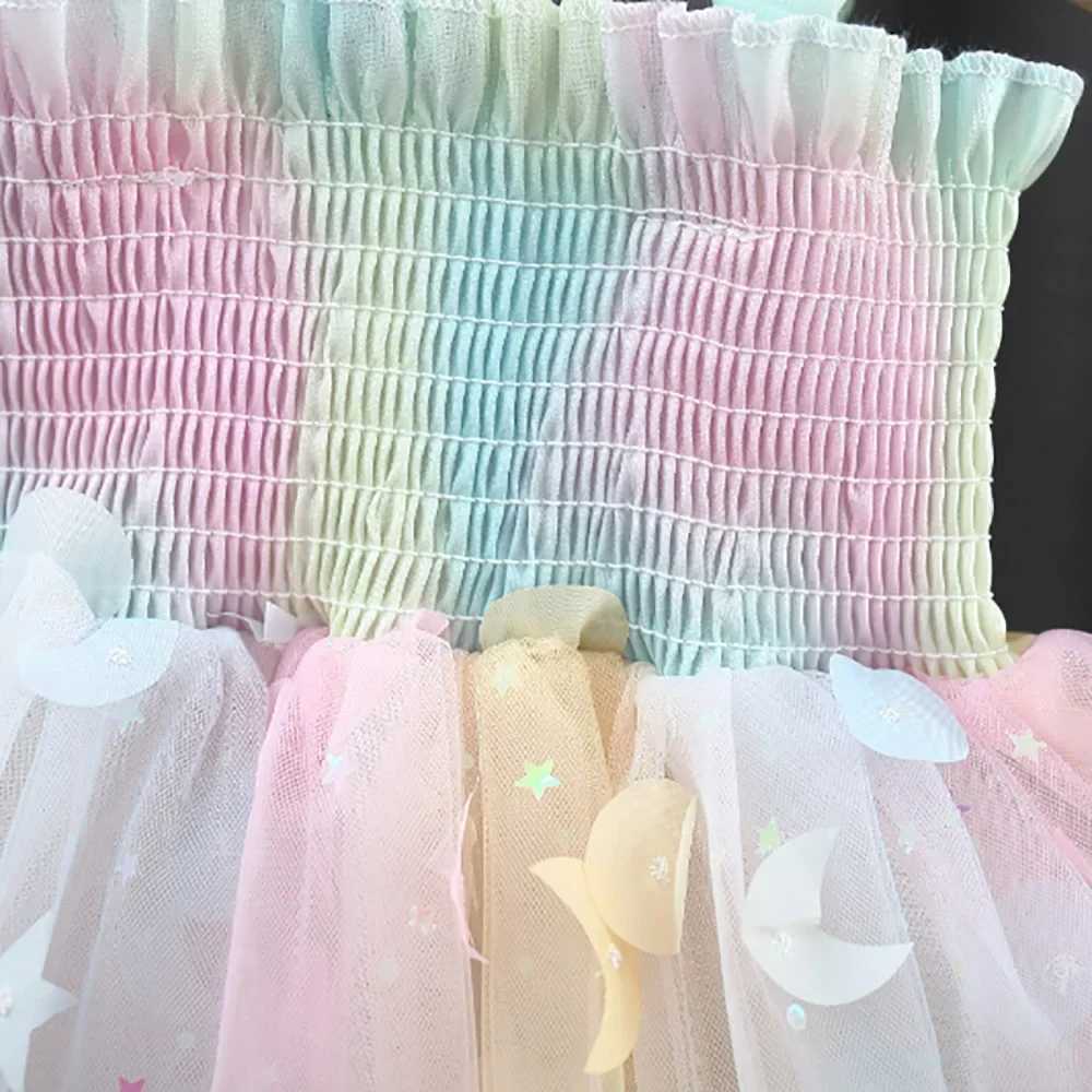 New Girls Dress Summer Butterfly Wings Colorful Dream Princess Dress Birthday Party Dress Geometric Glitter Dress Suspenders X250203