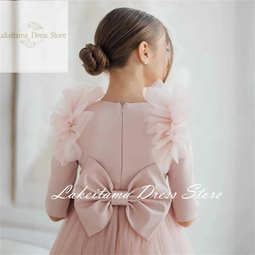 Pink floral girl dress sheer with bow and half sleeves used for weddings birthdays parties banquets princess dresses X250203
