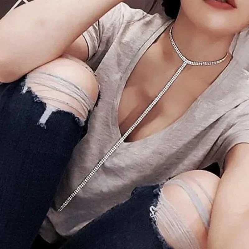 Fashion Full Rhinestone Chain Necklace for Women Statement Long Tassel Choker Crystal Collar Party Jewelry Neck AccessoriesXJ250121