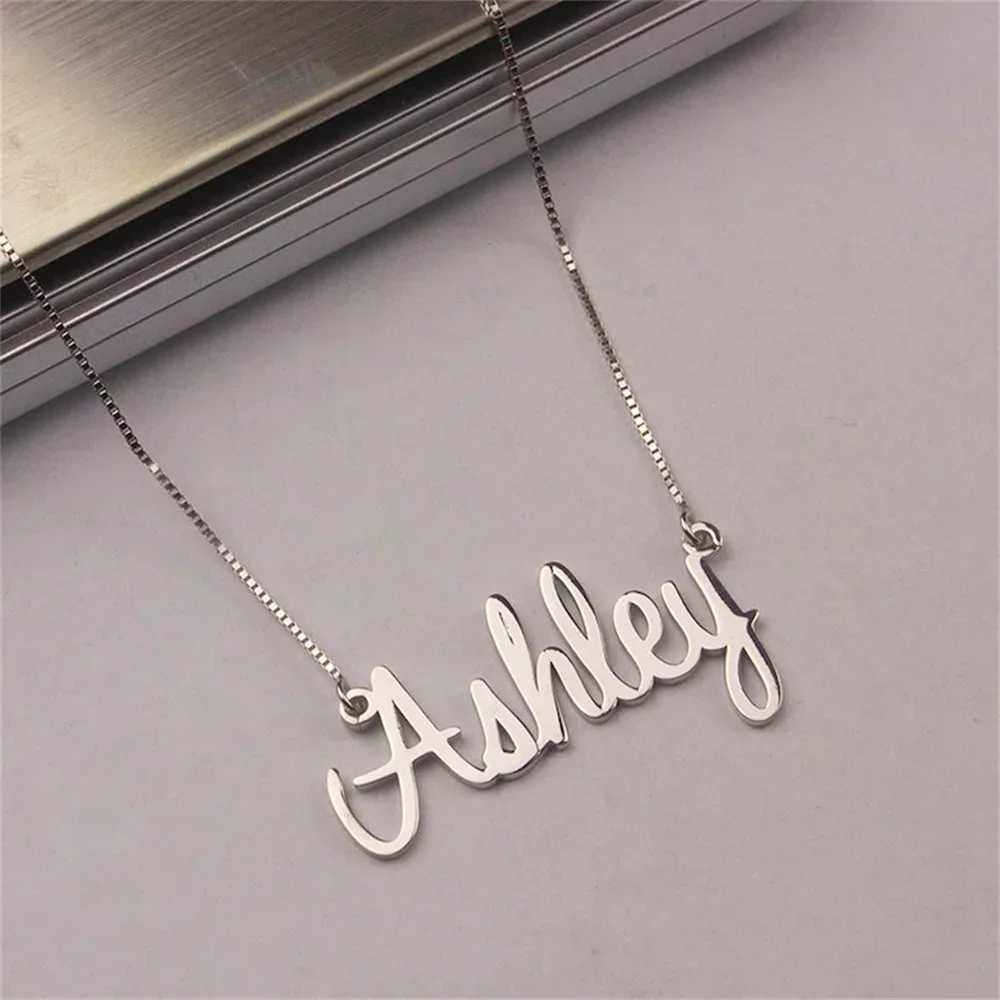 Personalized Custom Name Stainless Steel Necklace for Women Girls Gold Box Chain Choker Handwriting Nameplate Pendant NecklacesXJ250121