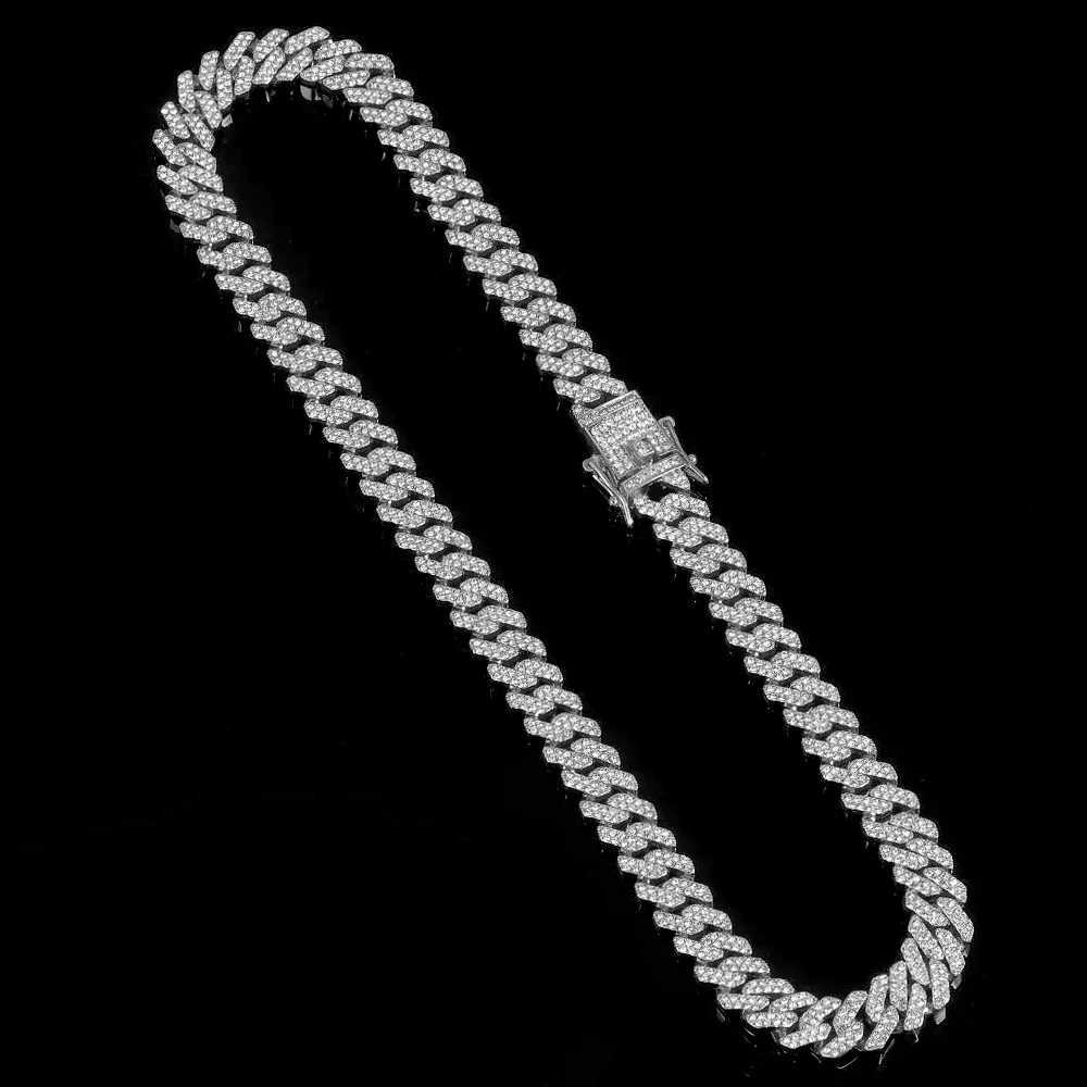 Men Women HipHop Iced Out Bling Prong Cuban Chain Necklace Suit 13mm Paved Rhinestone Link Chain Choker Bracelet Fashion JewelryXJ250121