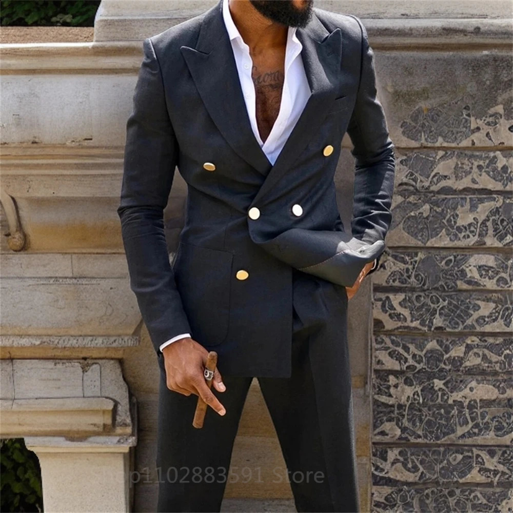 Peaked Lapel Double Breasted Suits for Men Wedding Slim Fit Formal Groom Tuxedo Black Custom Made Suit Jacket with Pants 2024 250121