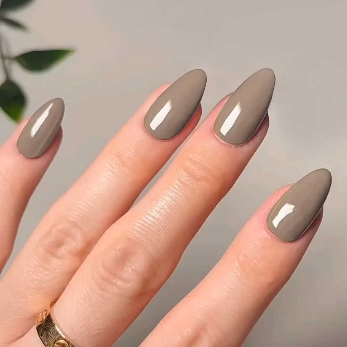 Classic Glossy Solid Color Long Pointed Fake Nails Brown Green Grey Blue Detachable Finished False Nails Press on Nail with GlueW250120