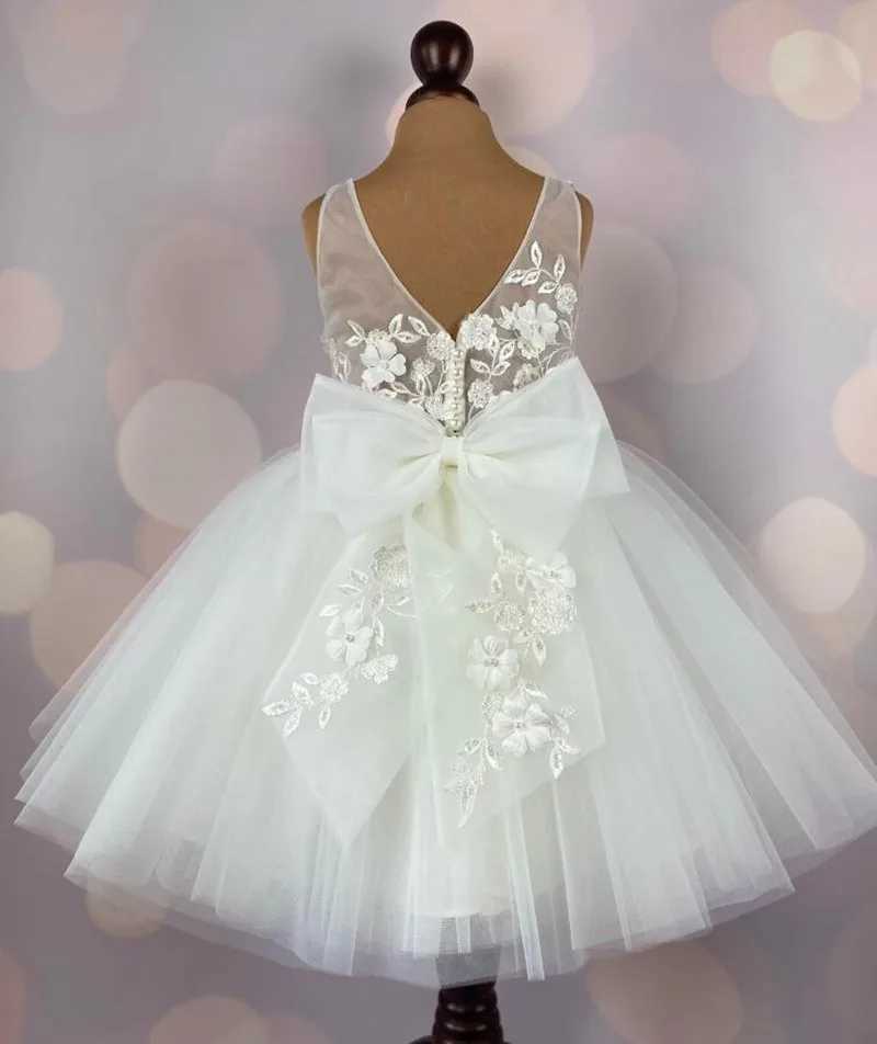 Ivory and white flower girl dress with appliqu lace chiffon girls Christmas dress toddlers birthday party dress first party dress X250203