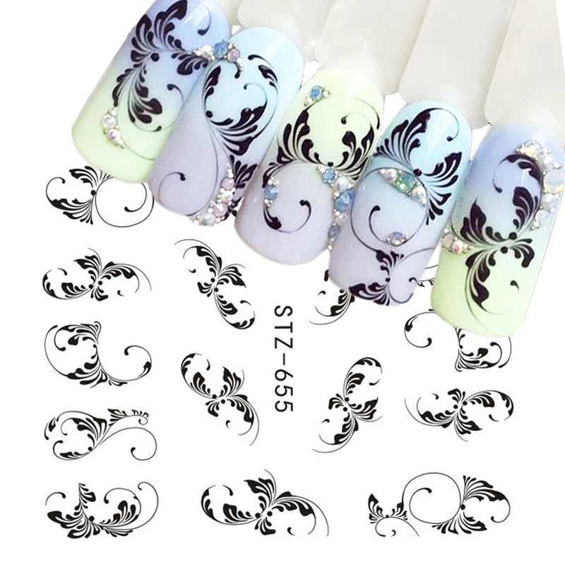 1pc Black Flower Vine Nail Water Sticker Decals Leaf Lace Design Slider Nail Art Decoration Sticker DIY Winter Wrap CHSTZ645-658XJ250120