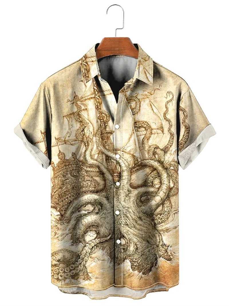 Vintage Shirt For Men 3d Map Printed Short Sleeve Male Shirt Lapel Button Mens Clothing Casual Fashion Tops Oversized TshirtXJ250121