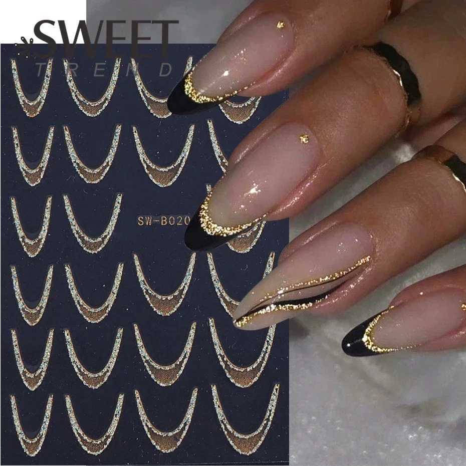 Glitter Gradient French Line Nail Art Stickers 3D Self-Adhesive Decals Design Nail Tips Guides for DIY Manicure Decoration ToolsXJ250120