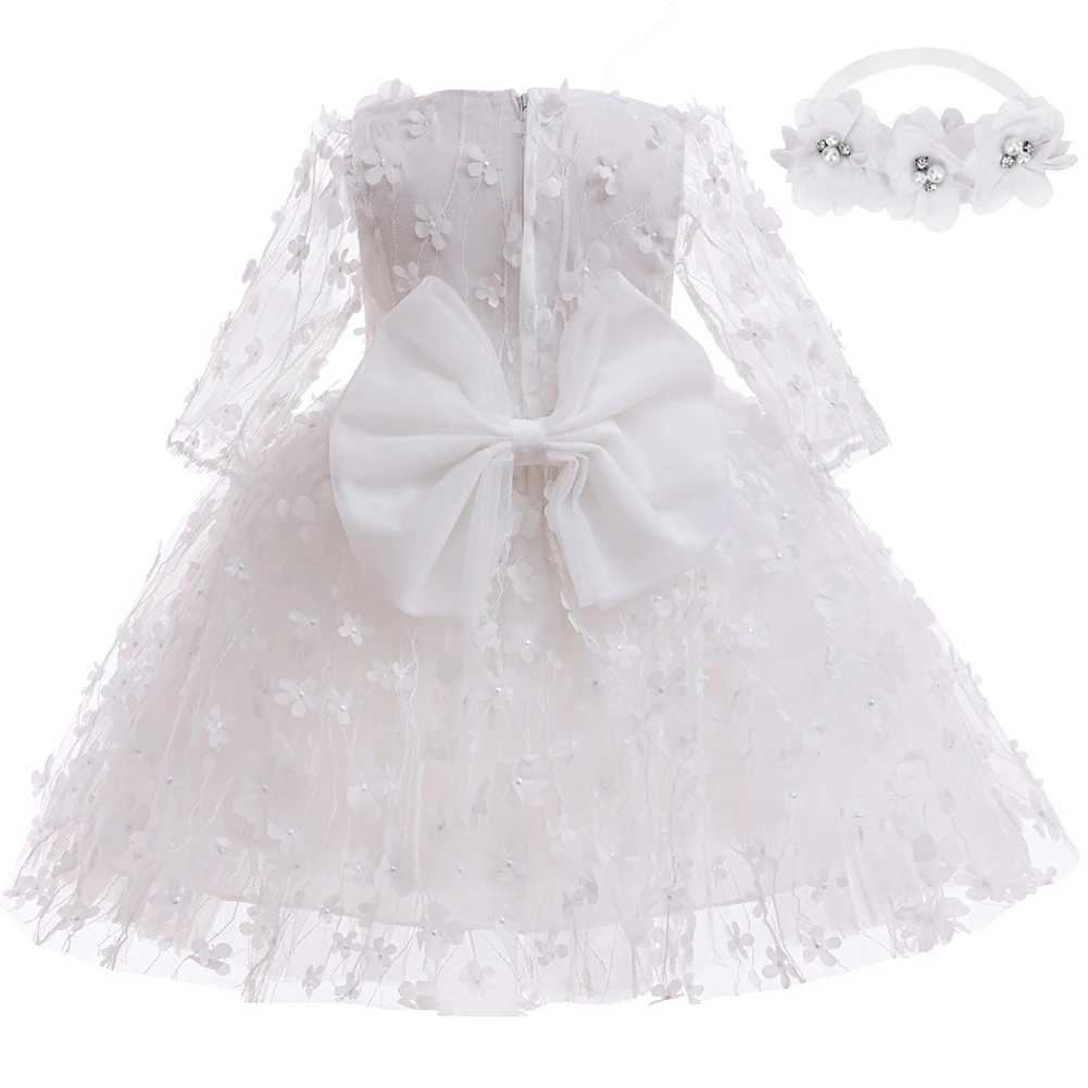 Newborn Baby Baptist Dress Bow Lace Princess Dress First Birthday Party Dress Carnival Ball Dress Baby Girl 0-2 Years X250203