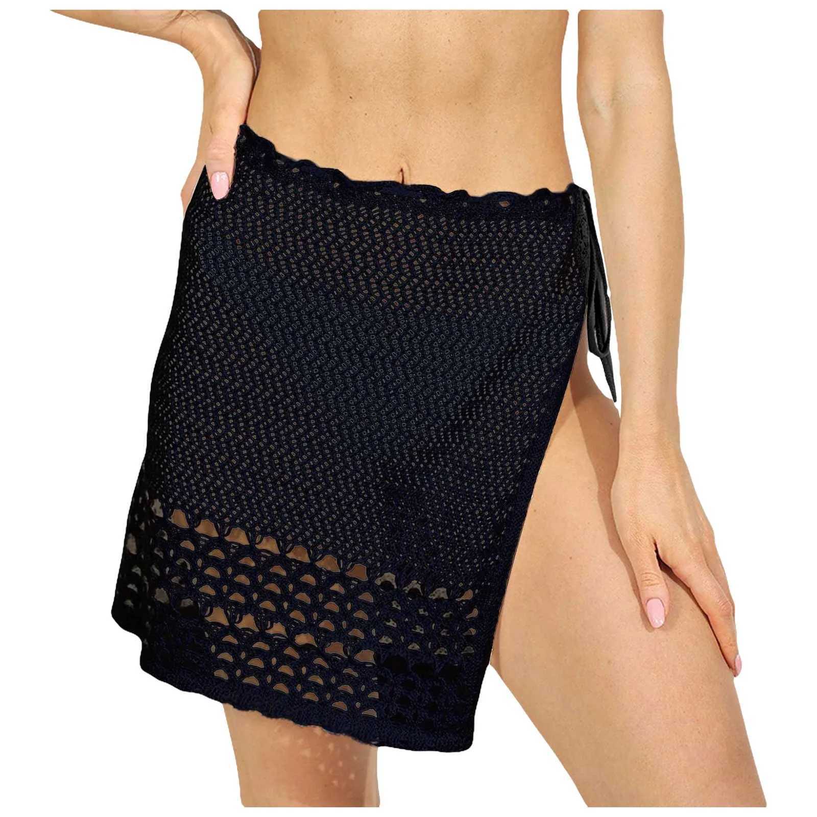2025 Trend Women Knitted Hollow Out Solid Color Skirt Sexy Beach Sunscreen Short Dr Swimsuit Cover-Ups Bonds Sarong Skirt W250120