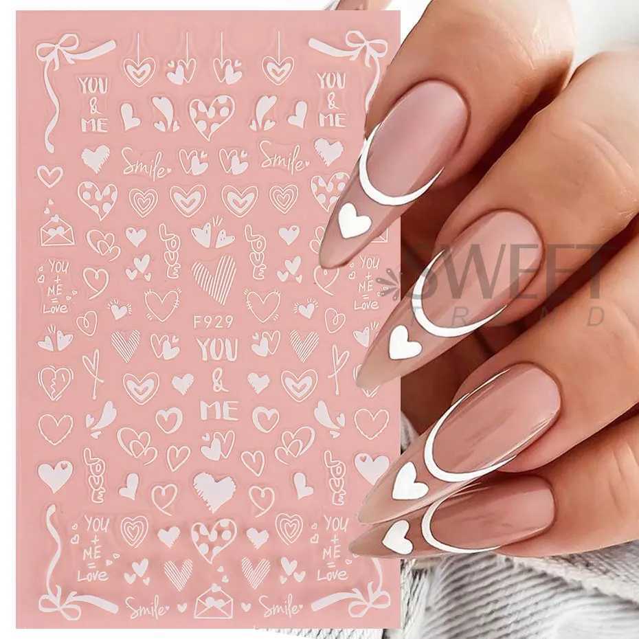 3D Black Love Heart Nail Stickers Couple Lines Letter Decals Design Flower Cute Decor Valentine Sliders Nail Art Accessories JIFXJ250120