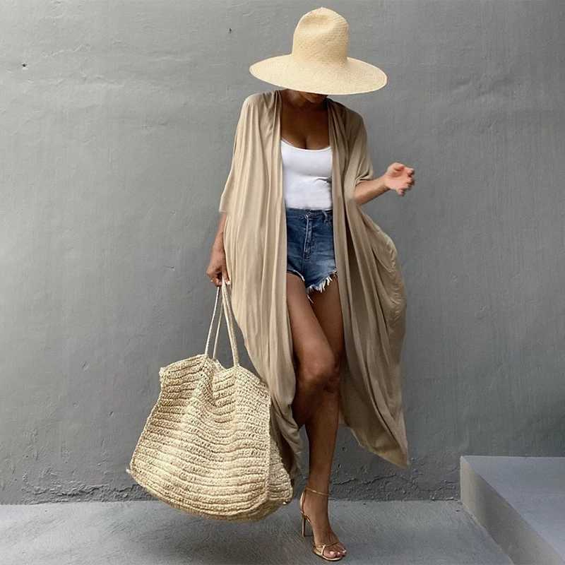 Para Praia Kimono 2023 Beach Robe Maxi Long Dr Cotton Bikini Cover Ups Beachwear Sarong Women Loose Cardigan Swimsuit Covers W250120