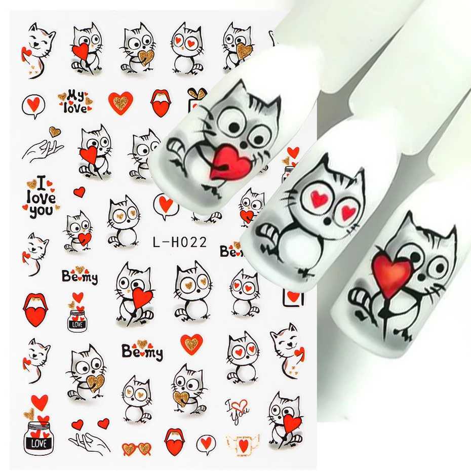 Cartoon Cat Love Nail Stickers 3D Valentine Adhesive Nail Decals Decorations Spring Leaves Birds Flowers Manicure Foils SuppliesXJ250120