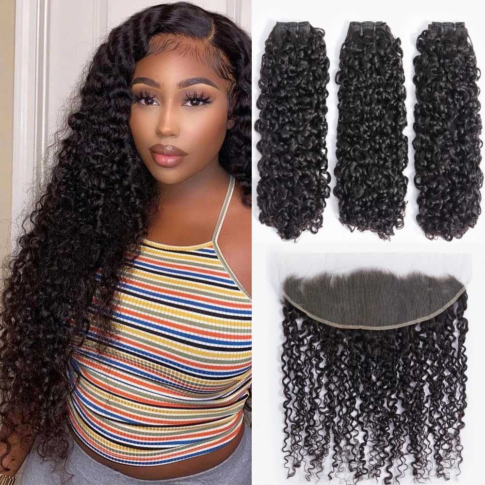 Brazilian Kinky Spirals Curly Bundles With Frontal 10A Double Drawn e Curl Human Hair Extension Weave With Frontal CloXJ250120