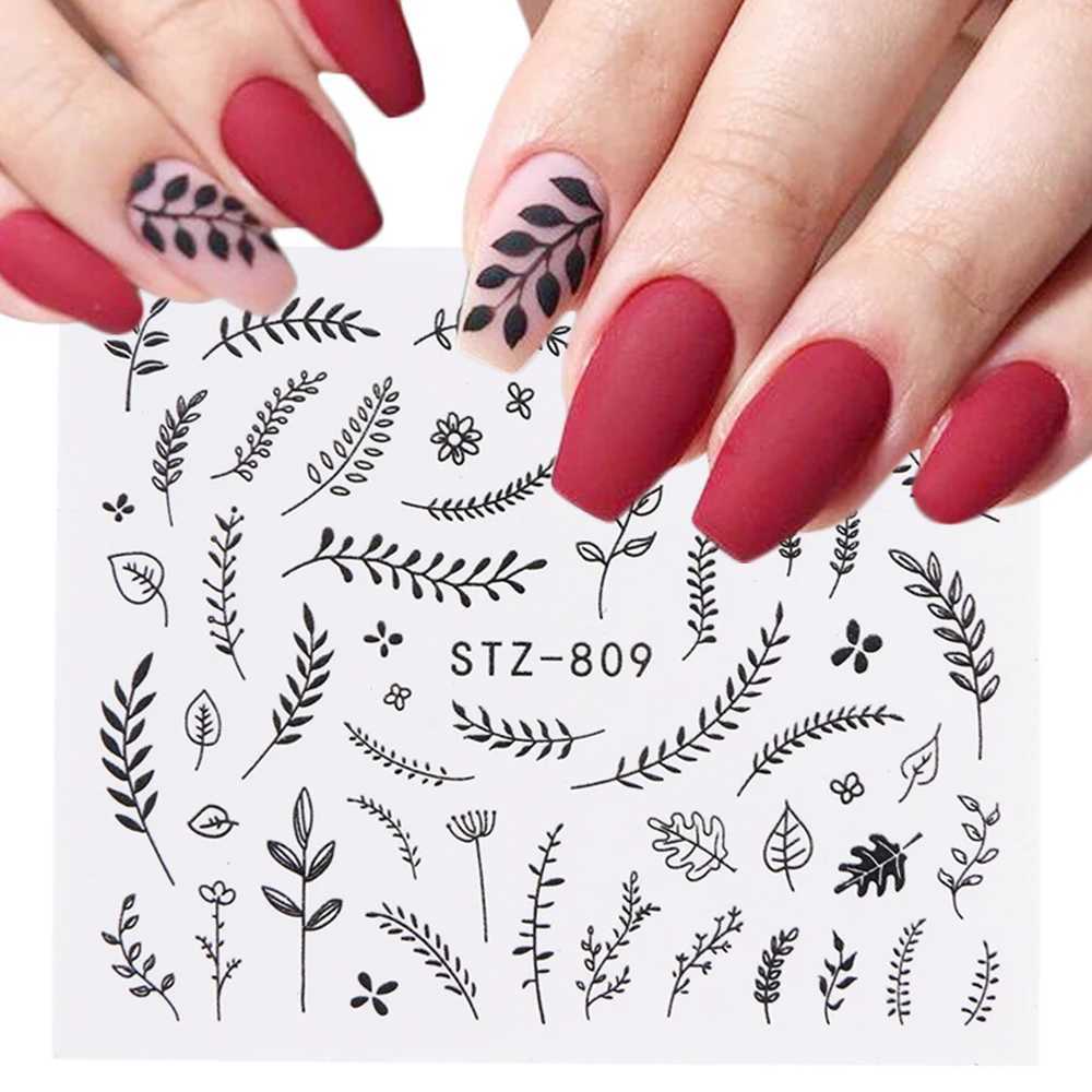 1pc Black Flower Vine Nail Water Sticker Decals Leaf Lace Design Slider Nail Art Decoration Sticker DIY Winter Wrap CHSTZ645-658XJ250120