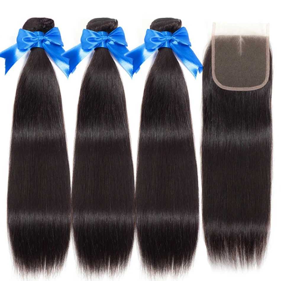 12A Peruvian Human Hair 3 Bundles With Clo Straight Virgin Human Hair Bundles With Frontal Natural Black Hair ExtensionsXJ250120