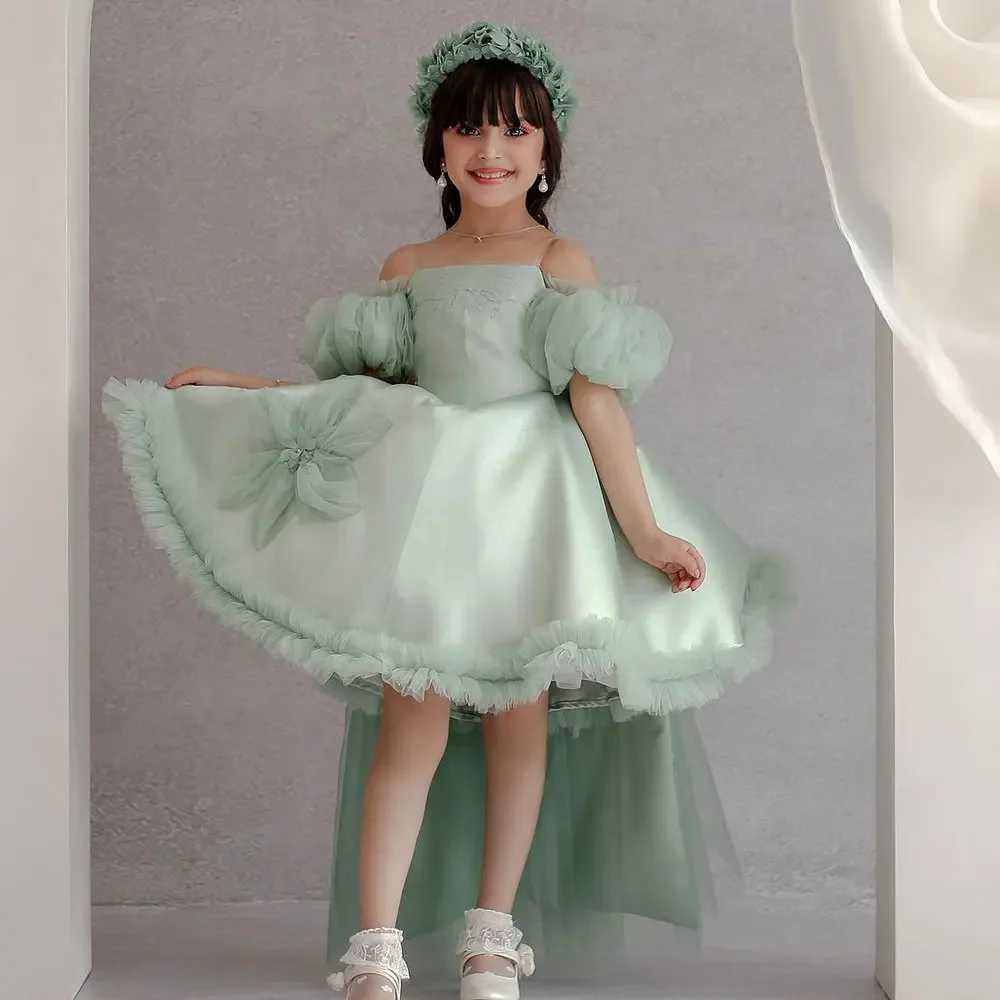 Luxury Sage Green Flowers Girl Dress Offensive Children Princess Clothes for Wedding Dresses Kids Birthday Party First Communion X250203
