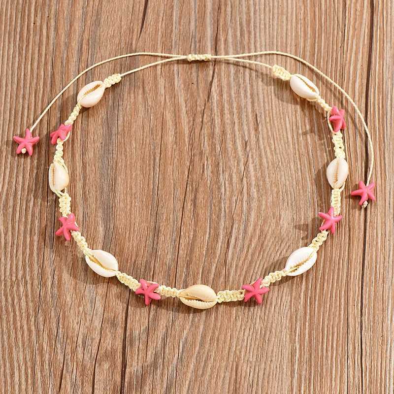Kiss Jewelry Bohemian Summer Beach Shell Choker Necklace for Women Pink Starfish Seashell Weave Rope Chain Necklace Collar GiftXJ250121