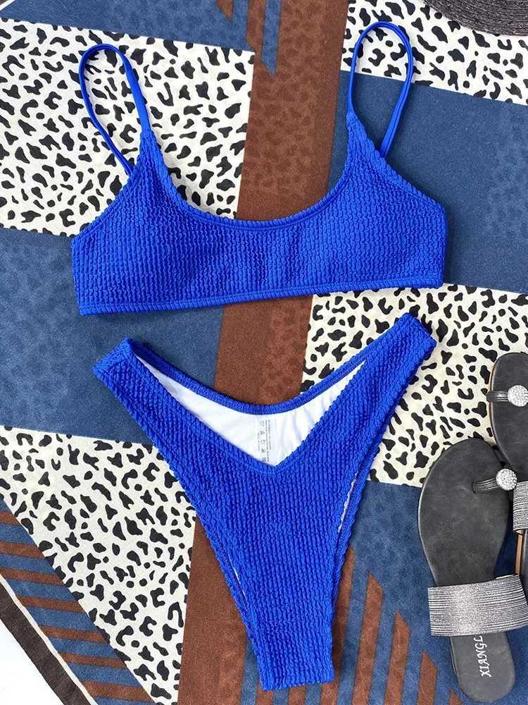 7 Colors Wrinkled Crinkled Triangle Bikini Women Swimwear Fe Swimsuit Two-pieces Bikini set Bather Bathing Suit Swim LadyXJ250120