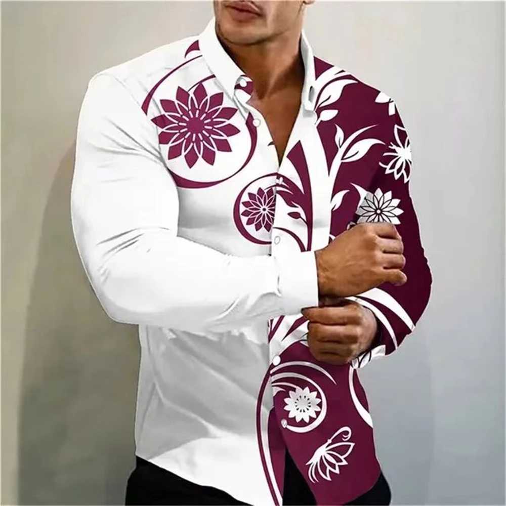 New Mens Shirt Summer Casual Party Multicolor Print Fashion Shirt Mens Long Sleeve Lapel Plus XS-6XLXJ250121