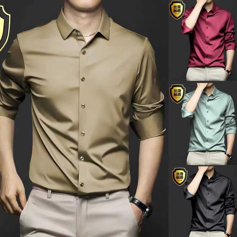 6XL mens shirt long sleeve silky dress Spring and Autumn free ironing Business casual fashion high quality slim breathableXJ250121