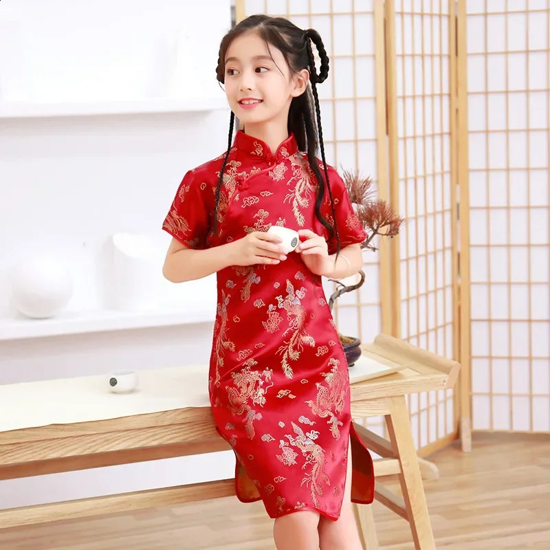Fashion Modern Cheongsam Children Girls Dresses Summer Baby Casual Qipao Costumes Kids Clothes Chinese Style Girl Dress Vestidos 250116