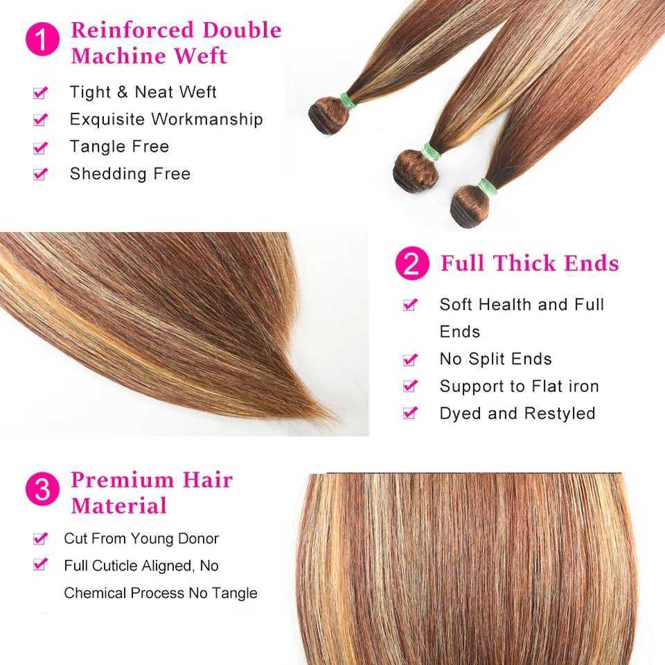 P4/27 Highlight Straight Human Hair Bundles With Clo Brazilian Hair Weave Bundles With Clo Hair Extension 3/4 BundlesXJ250120
